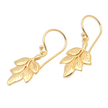 Load image into Gallery viewer, Gold-Plated Brass Leaf Dangle Earrings - Betel Leaves | NOVICA
