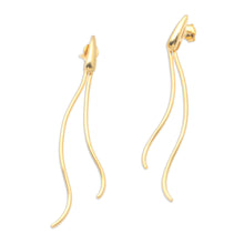 Load image into Gallery viewer, Hand Crafted Gold-Plated Brass Drop Earrings - New Rice | NOVICA
