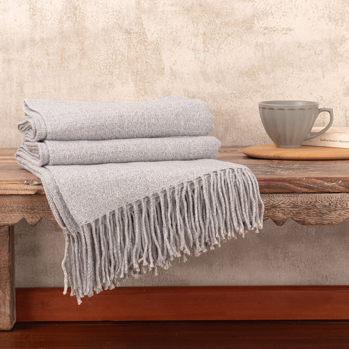 Ash Grey Acrylic Blend Throw Blanket - Intersections in Grey | NOVICA