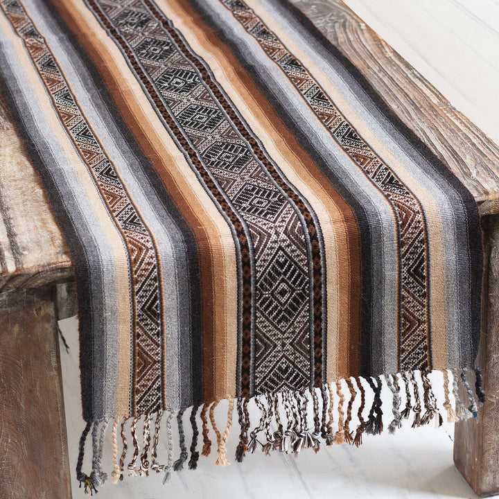 Earth Tone Alpaca-Blend Table Runner - Mountain Range | NOVICA