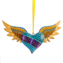 Load image into Gallery viewer, Alebrije Winged Heart Copal Wood Ornament from Mexico - Winged Turquoise Heart | NOVICA
