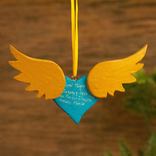 Load image into Gallery viewer, Alebrije Winged Heart Copal Wood Ornament from Mexico - Winged Turquoise Heart | NOVICA
