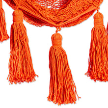 Load image into Gallery viewer, Orange Tasseled Cotton Rope Mayan Hammock Swing from Mexico - Ocean Seat in Orange | NOVICA
