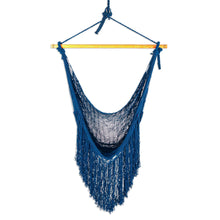 Load image into Gallery viewer, Fringed Navy Cotton Rope Mayan Hammock Swing from Mexico - Sea Breezes in Midnight Blue | NOVICA
