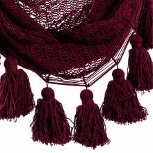 Load image into Gallery viewer, Tasseled Cotton Rope Mayan Hammock Swing in Wine from Mexico - Ocean Seat in Bordeaux | NOVICA
