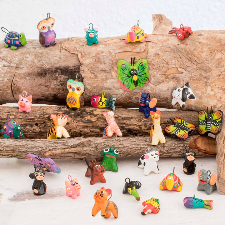 Terracotta AnimalsMini Ornaments (Set of 30) - Noah's Ark Friends | NOVICA