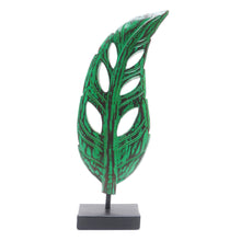 Load image into Gallery viewer, Hand Crafted Albesia Wood Leaf Statuette - Lucky Leaves in Green | NOVICA
