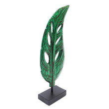 Load image into Gallery viewer, Hand Crafted Albesia Wood Leaf Statuette - Lucky Leaves in Green | NOVICA

