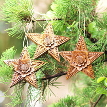 Load image into Gallery viewer, Hand Carved Star-Shaped Holiday Ornaments (Set of 3 - Sunny Christmas | NOVICA
