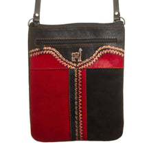 Load image into Gallery viewer, Llama-Themed Red and Black Suede Leather Sling from Peru' - Cusco Llama | NOVICA
