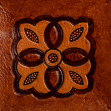 Load image into Gallery viewer, Brown Hand Tooled Leather Catchall Plate from Peru - Colonial Florals | NOVICA

