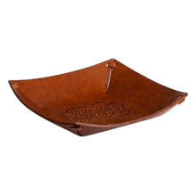 Load image into Gallery viewer, Squared Brown Hand Tooled Leather Catchall from Peru - Sienna Tree | NOVICA
