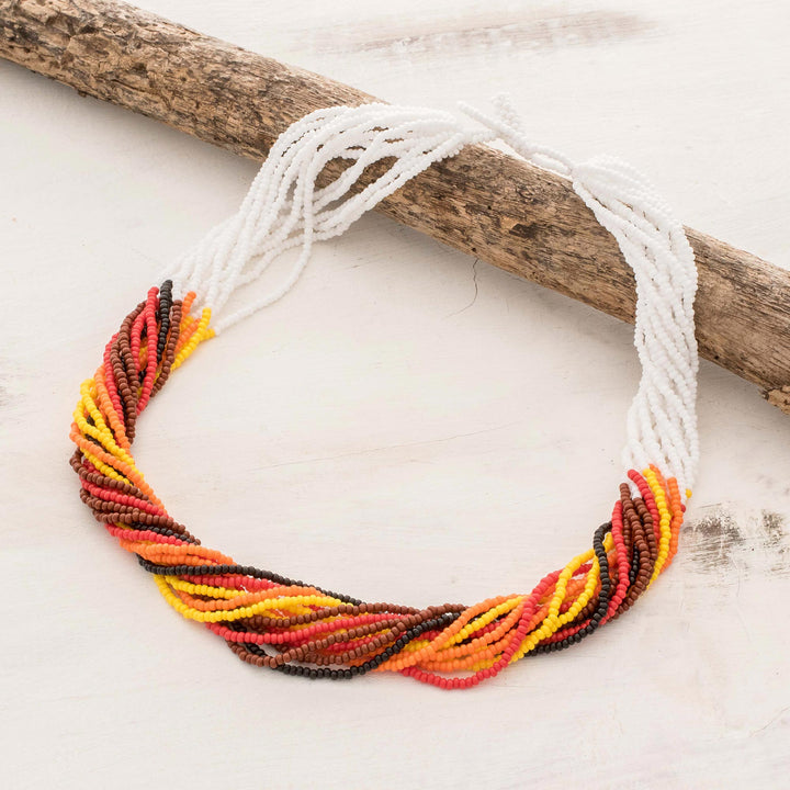 Earthy Hues Glass Beaded Torsade Necklace from Guatemala - Fire Harmony | NOVICA