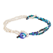 Load image into Gallery viewer, Glass Bead Knotted Bracelet in Aqua and Gold from Guatemala - Divine Union in White and Blue | NOVICA
