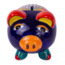 Load image into Gallery viewer, Talavera-Style Ceramic Decorative Accent - Wealthy Piggy | NOVICA
