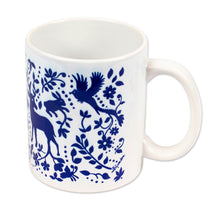 Load image into Gallery viewer, Artisan Crafted Otomi Blue Birds and Flowers Ceramic Mug - Blue Otomi  | NOVICA
