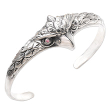 Load image into Gallery viewer, Amethyst and Sterling Silver Owl Cuff Bracelet - All Knowing | NOVICA
