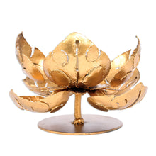 Load image into Gallery viewer, Hand Cut Steel and Gold Foil Lotus Tealight Holder - Blessed Lotus | NOVICA
