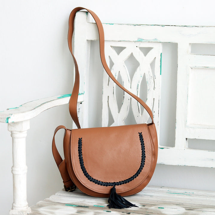 Hand Crafted Brown Leather Sling Bag - Sing Softly in Brown | NOVICA
