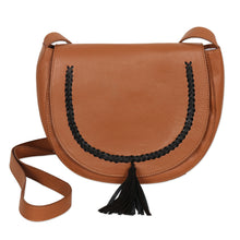 Load image into Gallery viewer, Hand Crafted Brown Leather Sling Bag - Sing Softly in Brown | NOVICA
