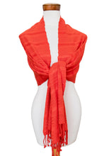 Load image into Gallery viewer, Coral Cotton Shawl from Guatemala - Coral Reef | NOVICA
