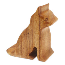 Load image into Gallery viewer, Hand Made Jempinis Wood Cat Phone Stand - Dialing Cat | NOVICA
