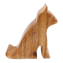 Load image into Gallery viewer, Hand Made Jempinis Wood Cat Phone Stand - Dialing Cat | NOVICA
