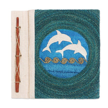 Load image into Gallery viewer, Natural Fiber Dolphin Journal in Blue - Pisces Sign in Blue | NOVICA

