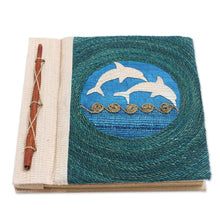 Load image into Gallery viewer, Natural Fiber Dolphin Journal in Blue - Pisces Sign in Blue | NOVICA
