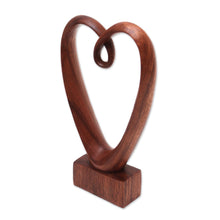 Load image into Gallery viewer, Hand Carved Suar Wood Heart Sculpture - Valentine Edition | NOVICA
