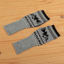 Load image into Gallery viewer, Soft Fingerless Mitts in 100% Baby Alpaca from Peru - Chancay Icons in Grey | NOVICA
