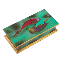 Load image into Gallery viewer, Hand Painted Glass and Wood Decorative Box - Ocean Harmony in Green | NOVICA
