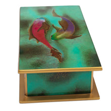 Load image into Gallery viewer, Hand Painted Glass and Wood Decorative Box - Ocean Harmony in Green | NOVICA
