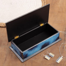 Load image into Gallery viewer, Artisan Crafted Wood and Glass Decorative Box - Ocean Harmony in Blue | NOVICA
