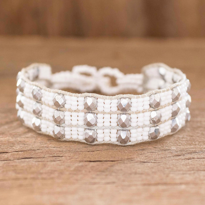 Handmade White Beaded Bracelet - Kinship in White and Silver | NOVICA