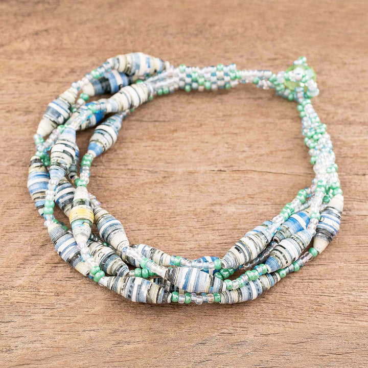 Beaded Bracelet with Recycled Paper - Bonds of Friendship in Mint | NOVICA