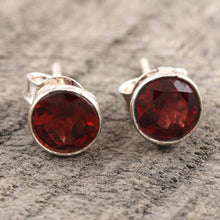 Load image into Gallery viewer, Garnet and Sterling Silver Stud Earrings - Red Night | NOVICA
