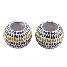 Load image into Gallery viewer, Colorful Glass Mosaic Tealight Candle Holders (Pair) - Festive Drops | NOVICA
