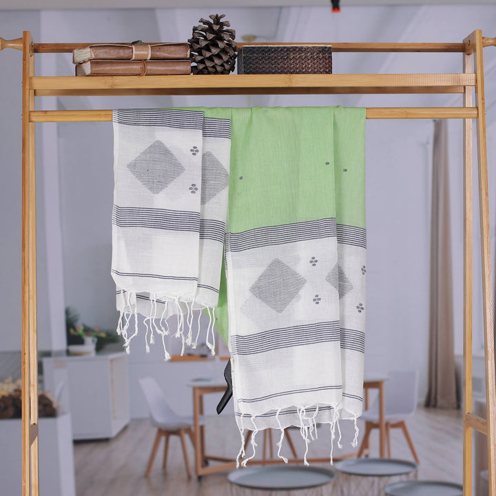 Hand Crafted Cotton Muslin and Silk Shawl - Spring Diamonds | NOVICA