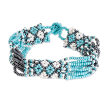 Load image into Gallery viewer, Floral Motif Beaded Bracelet - Flower Harmony in Sky | NOVICA
