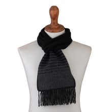 Load image into Gallery viewer, Striped Grey and Black Unisex Scarf - Sleek Stripes | NOVICA
