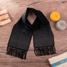 Load image into Gallery viewer, Striped Grey and Black Unisex Scarf - Sleek Stripes | NOVICA
