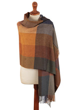 Load image into Gallery viewer, Super Soft Brown-Orange Plaid Alpaca Wool Patterned Scarf - Autumn Squared | NOVICA
