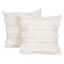 Load image into Gallery viewer, Embroidered Ivory Cotton Cushion Covers (Pair) - Ivory Tufts | NOVICA
