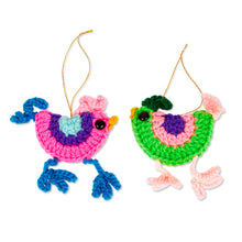 Load image into Gallery viewer, Handmade Crocheted Chicken Ornaments (Pair) - Cheeky Chickens | NOVICA
