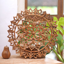 Load image into Gallery viewer, Artisan Crafted Suar Wood Relief Panel - Flower Farm | NOVICA
