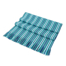 Load image into Gallery viewer, Striped Blue Table Runner - Tecpan Tradition | NOVICA
