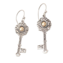 Load image into Gallery viewer, Gold-Accented Sterling Silver Key-Motif Dangle Earrings - Unlock | NOVICA
