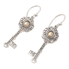 Load image into Gallery viewer, Gold-Accented Sterling Silver Key-Motif Dangle Earrings - Unlock | NOVICA
