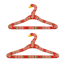 Load image into Gallery viewer, Hand-Painted Floral-Motif Wood Hangers (Pair) - Beauty of Kashmir in Red | NOVICA
